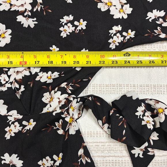 Pure Sugar Black Floral V‑Neck Tie‑Waist Top Size L NEW - Picture 4 of 8